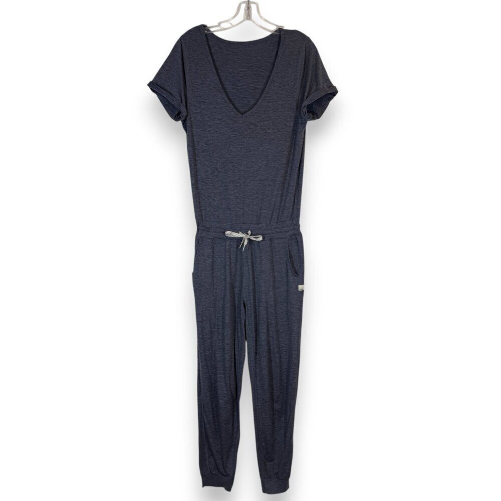 Vuori All Day Performance Jumpsuit Short Sleeve V Neck Gray One Piece Small